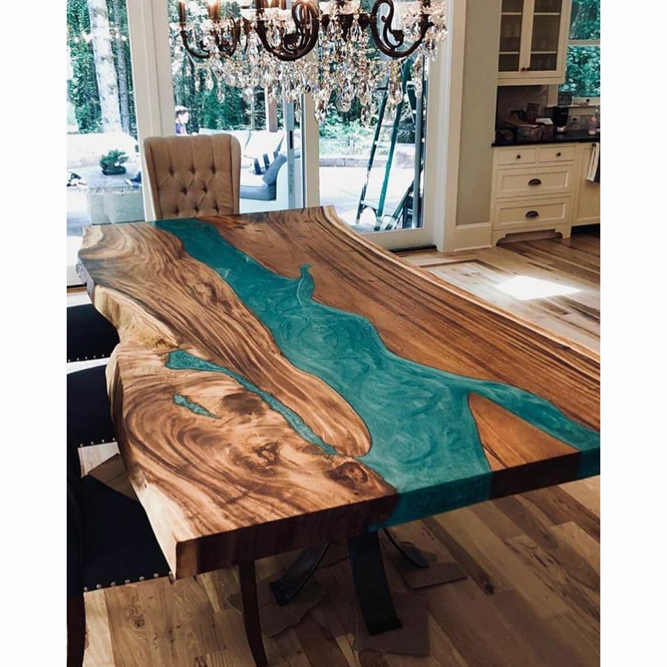 esstisch epoxid harz echtes holz massive möbel epoxy tisch giessharz wasserfall