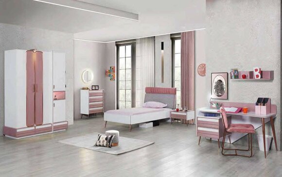 Komplett Jugendzimmer Kinderzimmer Set Tisch Bett Kleiderschrank Kommode 5tlg