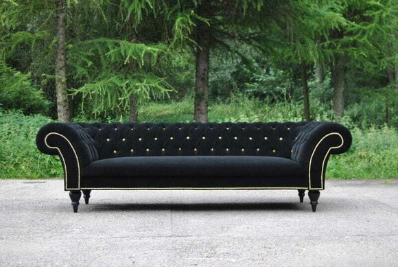 Stoff Design Couch Polster Textil Modern Sofa Chesterfield 3 Sitzer Schwarz