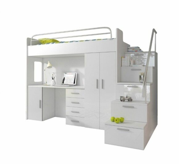 Kinderzimmer Doppelstockbett Weiß Tisch Schrank Multifunktion Etagen Hochbett
