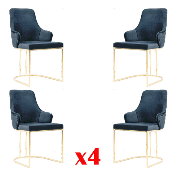 Stuhlgruppe 4x Stühle Stuhl Stoff Blau Stühle Möbel Gruppe Esszimmer