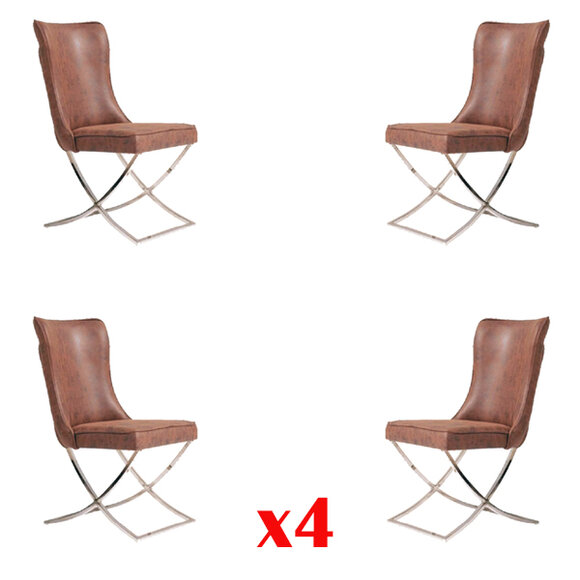 Set 4x Sessel Edelstahl Esszimmerstuhl Stoff Polster Stühl Esszimmer