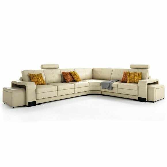 Ecksofa + USB,Polster Sofa Wohnlandschaft Sitz Eck Garnitur Leder Textil FrancoC