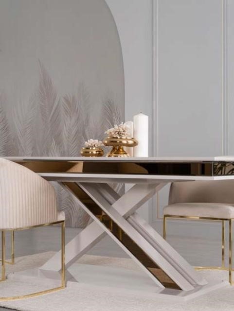 X Beine Esstisch Säulentisch Luxus Tische Weiß Gold Tisch Möbel Holz