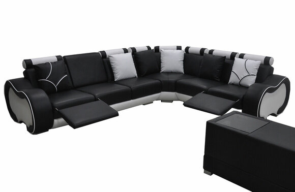 Ecke Leder mit USB Modern XXL Couch Wohnlandschaft Ledersofa Sofa L-Form C4030