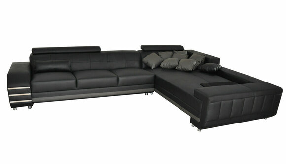 Eck Leder Sofa + USB Polster Sitz Garnitur Wohnlandschaft Design XXL L Form Ecke