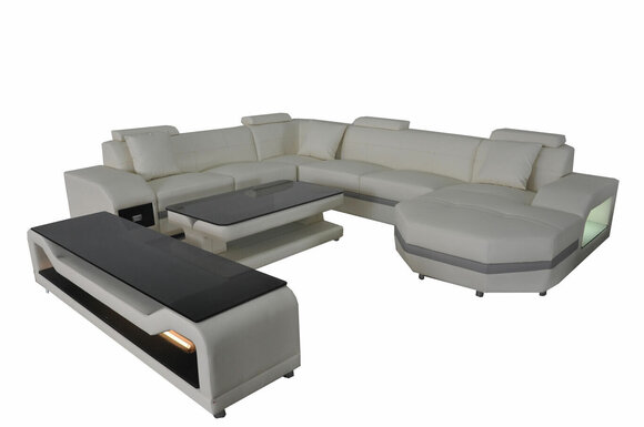 Leder Ecksofa Eckgarnitur Eckcouch Sofa Couch Wohnlandschaft Polster Tisch USB