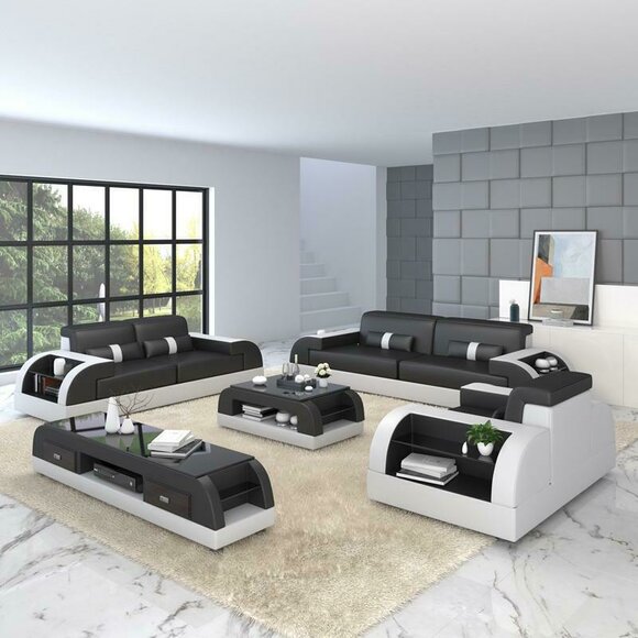 Sofagarnitur Couch Polster Sofa 3+1 Komplett Set Garnituren Design Leder 2tlg.