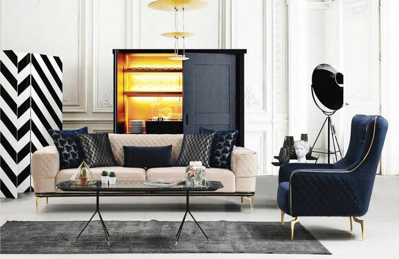 Garnitur Sofagarnitur Sofa Sofas 3+1 Sitzer Sessel Stoff Holz Modern Polyester
