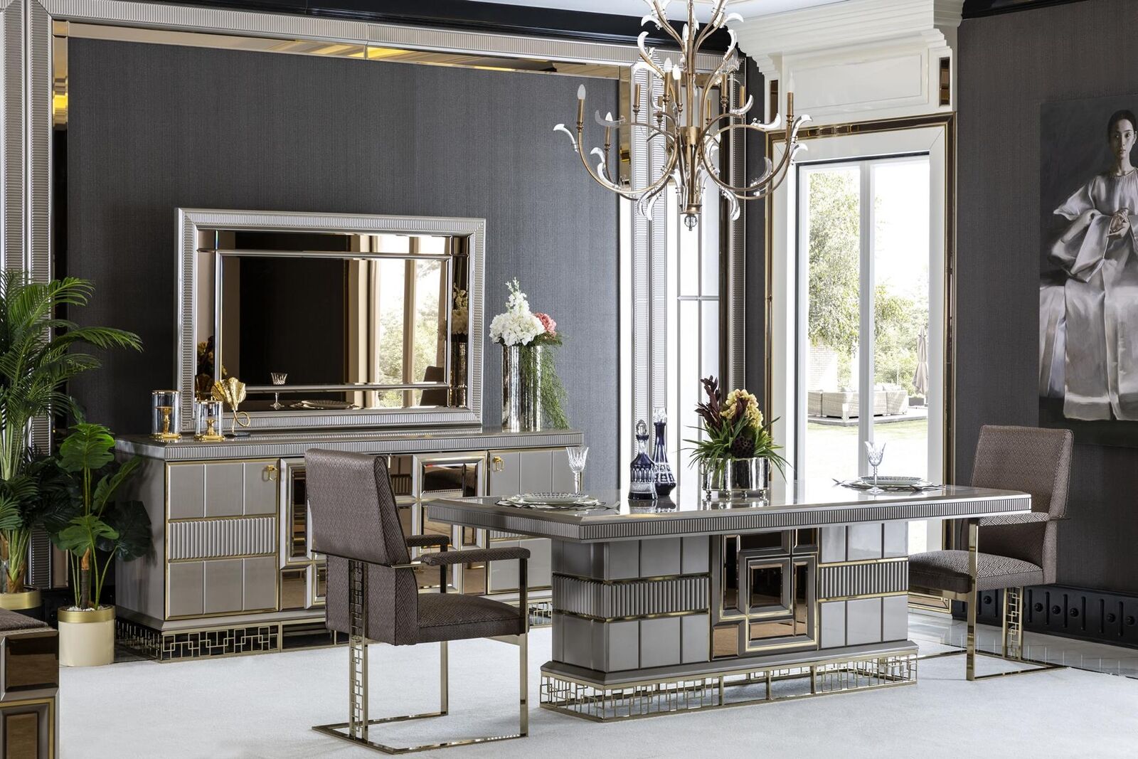 Esszimmer Set Grau Holz Esstisch Schön 4x Stühle Modern Elegantes Design 5tlg.