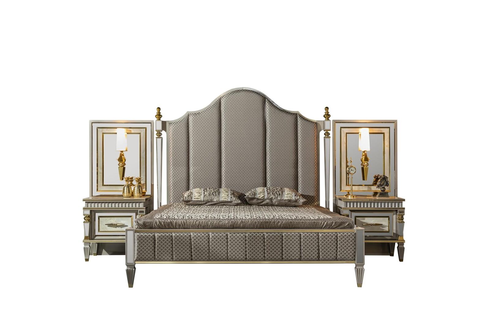 Bett Grau Metall Möbel Elegantes Design Schlafzimmer Luxus Betten Neu