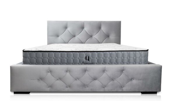 Bett Grau Modern Design Stoff Polster Schlafzimmer Doppelbett Holz Elegantes Neu