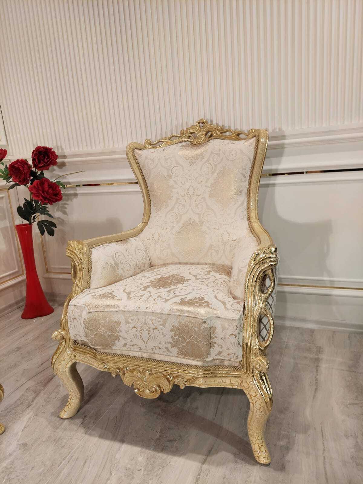 Klassischer Thron Sessel Stuhl Möbel Barock Lehnstuhl Chesterfield Samt