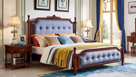 Bett Luxus Schlafzimmer Doppelbett Holz Polster Bettrahmen Chesterfield