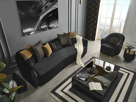 Sofagarnitur Sofa 4 Sitzer Sessel Viersitzer Stoff Blau Polyester Set