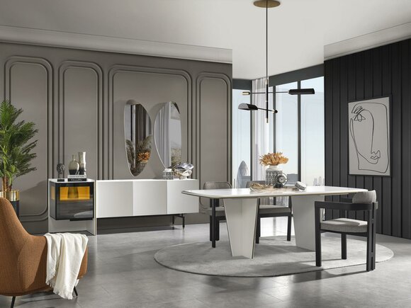 Esszimmer Garnitur Essgruppe Esstisch Luxus Stühle Essecke 5tlg Weiß