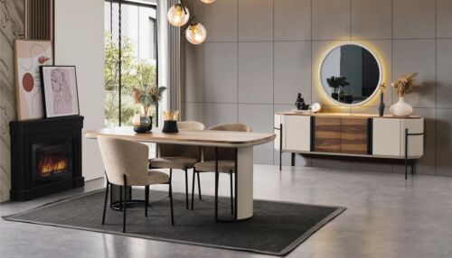 Luxus Essgruppe Esszimmer Essecke Esstisch Stühle 7tlg Holz Weiß Braun
