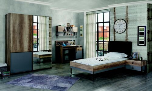 Modernes Jugendzimmer Set Bett Nachttisch Tisch Schlafzimmer Wandregal 6tlg. Neu
