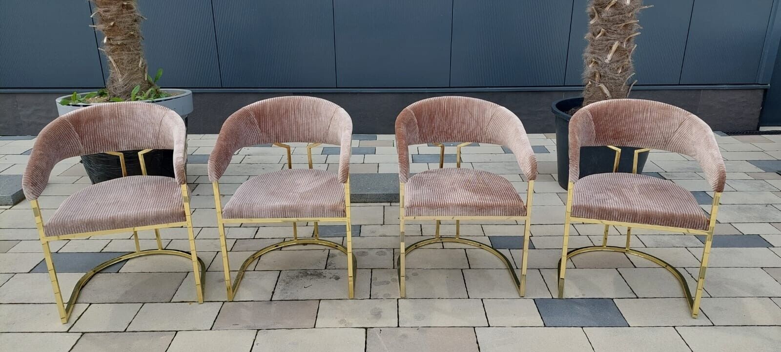 Designer Komplett 4x Stühle Modern Möbel Esszimmer Set Metall Textil Sofort