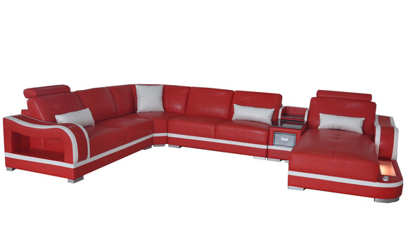 Ledersofa mit USB Couch Wohnlandschaft Garnitur Design Modern Ecke Sofa U Form