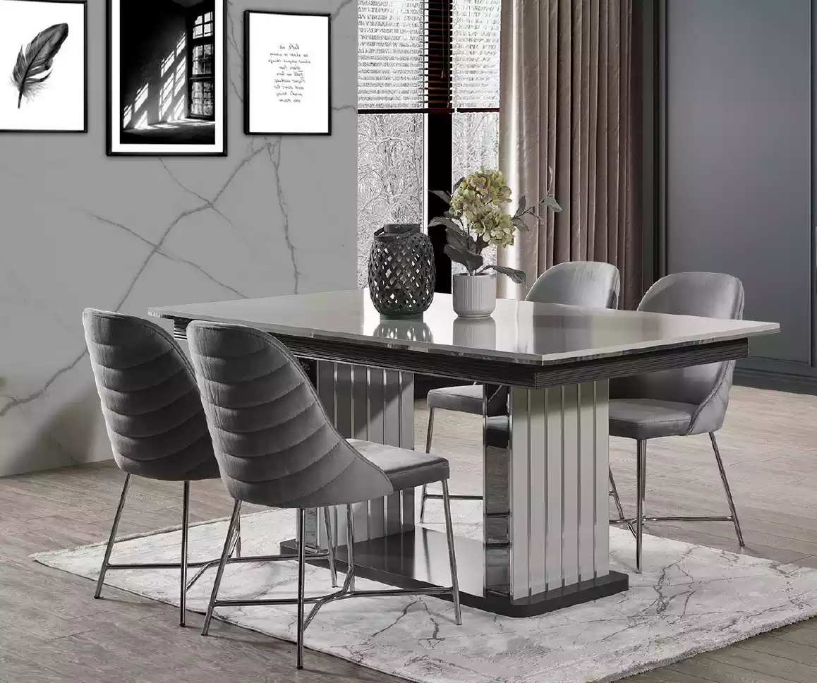Luxus Esszimmertisch Stühle Essgruppe Holzmöbel Grau Komplette Möbel 5tlg