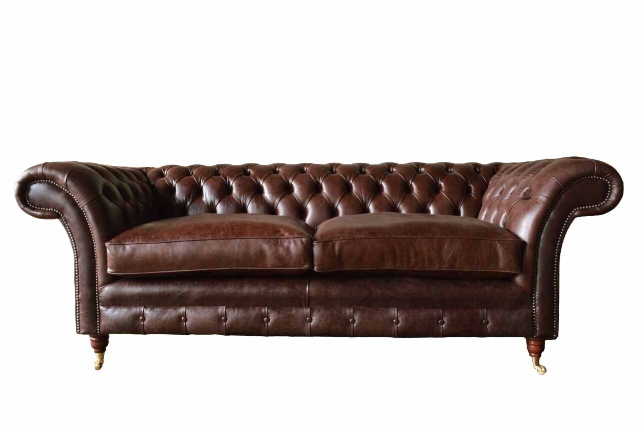 Sofa 3 Sitzer Couch Polster Sofas Couchen Wohnzimmer Chesterfield Leder