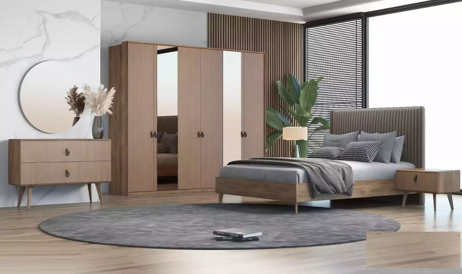 Set Bett 2x Nachttische Schminktisch Schlafzimmer 6tlg Design Modern