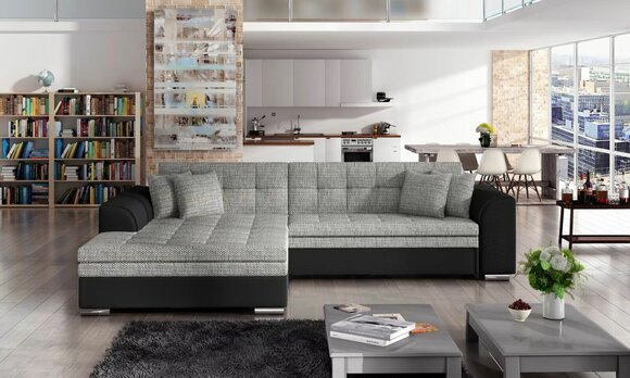 Ecksofa Wohnzimmer Bettfunktion Couch Grau Textil Polster Sofas Sofort