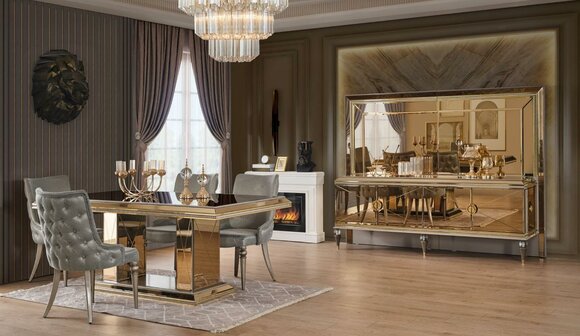 Essgruppe Esszimmer Esstisch Stühle Essecke Gold Holz Luxus Set 8tlg