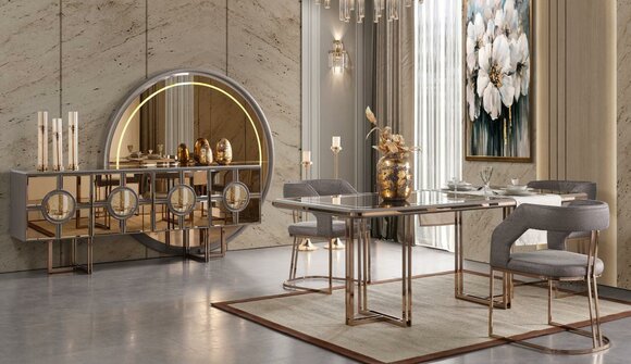 Essgruppe Esszimmer Esstisch Stühle Essecke Gold Holz Luxus Set 8tlg