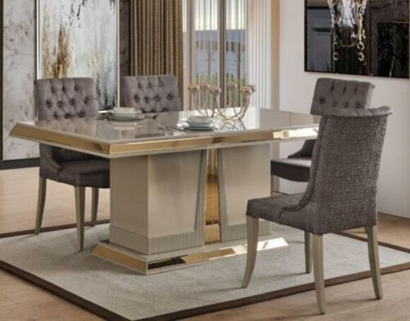 Esszimmer Gruppe Garnitur Sets Esstisch Stühle Grau Holz Luxus Set 7tlg