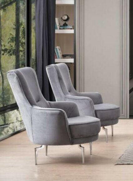 Sessel Ohrensessel Cocktailsessel 1 Sitzer Stoff Grau Moderne Holz Neu