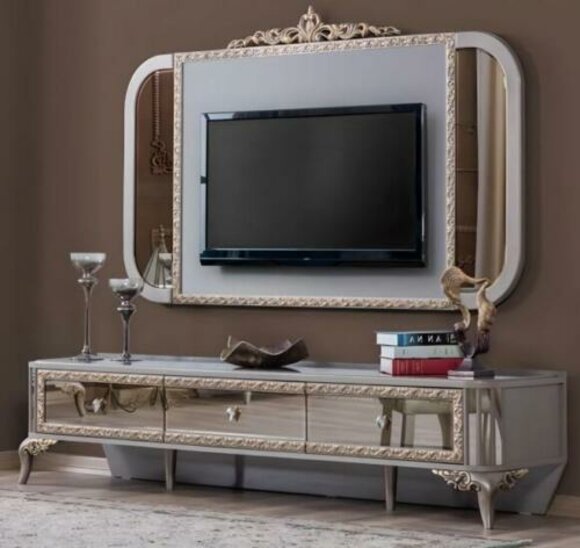 TV Ständer RTV Lowboard Sideboard Grau Luxus Modern Wohnzimmer Set