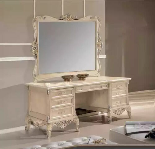 Schminktisch mit Spiegel Schlafzimmer Design Beige Möbel Holz 2tlg. Neu