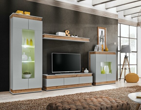 Luxus Wohnwand TV Ständer Holz Möbe Vitrine Wohnzimmer Set 4 tlg Neu