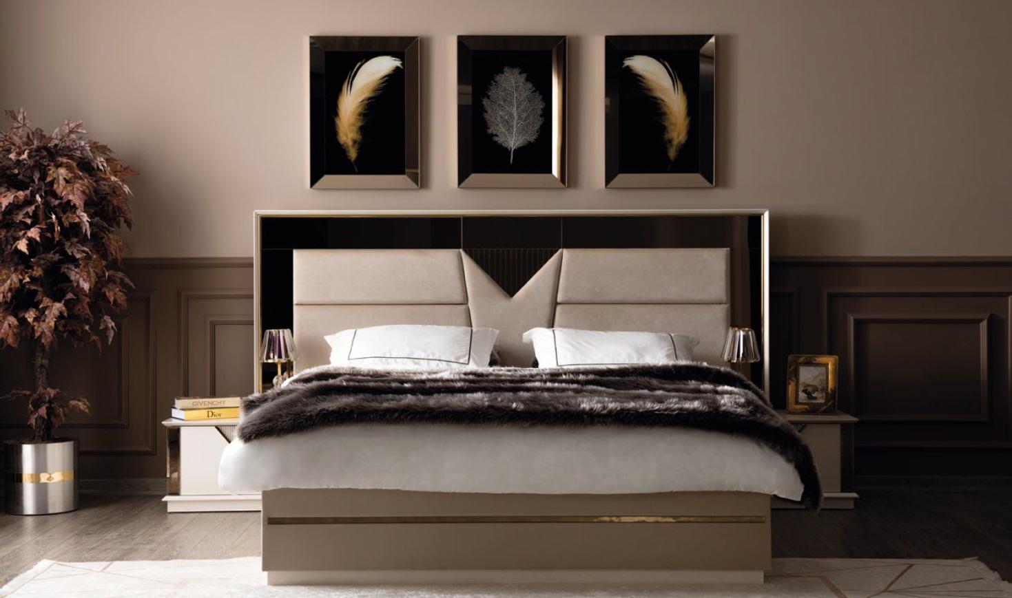Schlafzimmer Set Bett 2х Nachttische Holz Luxus Set 3tlg Bett Modern