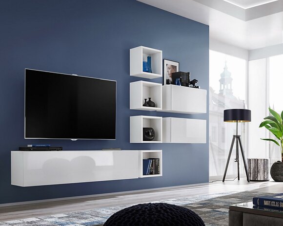 Wohnwand TV Wand Holz Modern Stil Wandregal Wohnzimmer Möbel Neu