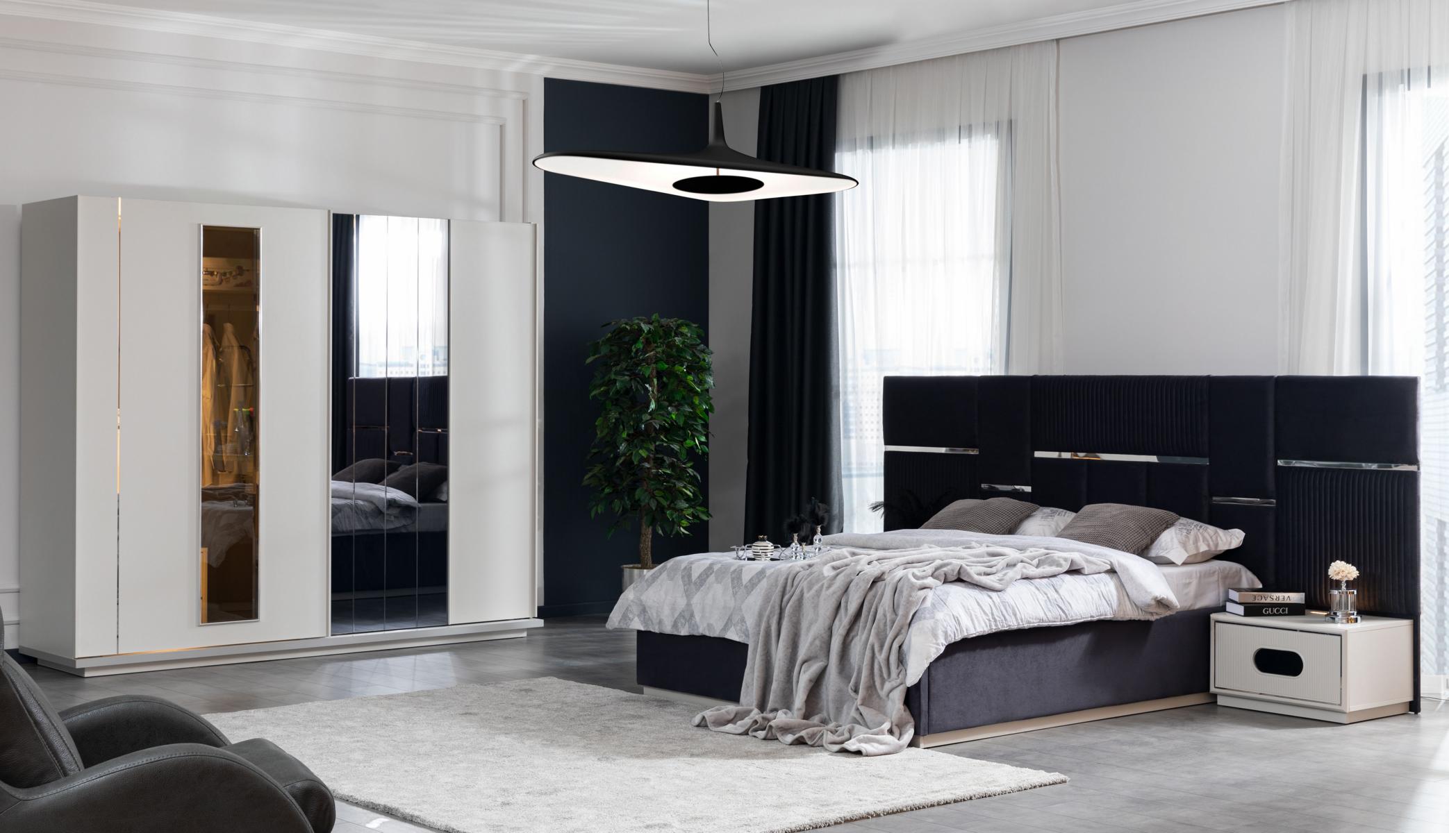Schlafzimmer Set Bett 2x Nachttische Kleiderschrank 4tlg Design neu
