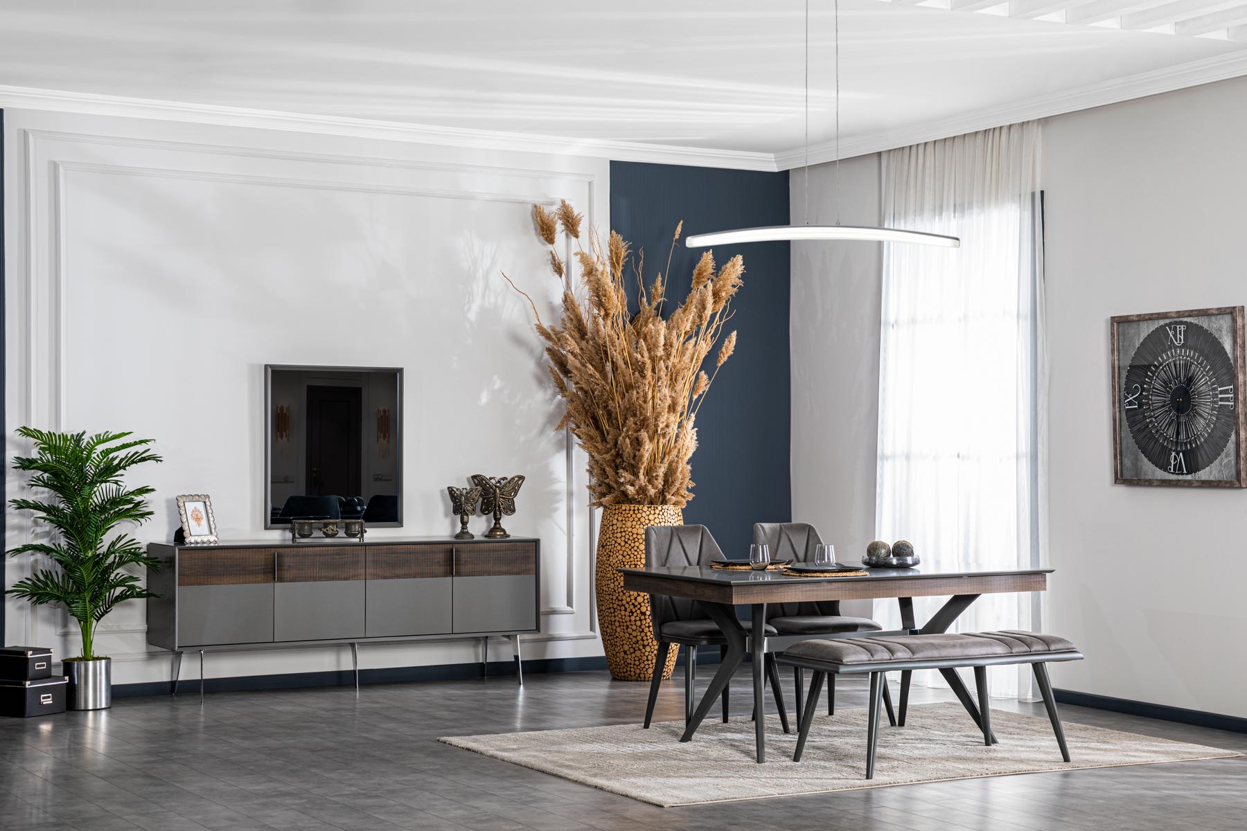 Set Tisch 4x Stühle Bank Set Garnitur Designer Holz Esszimmer 8tlg