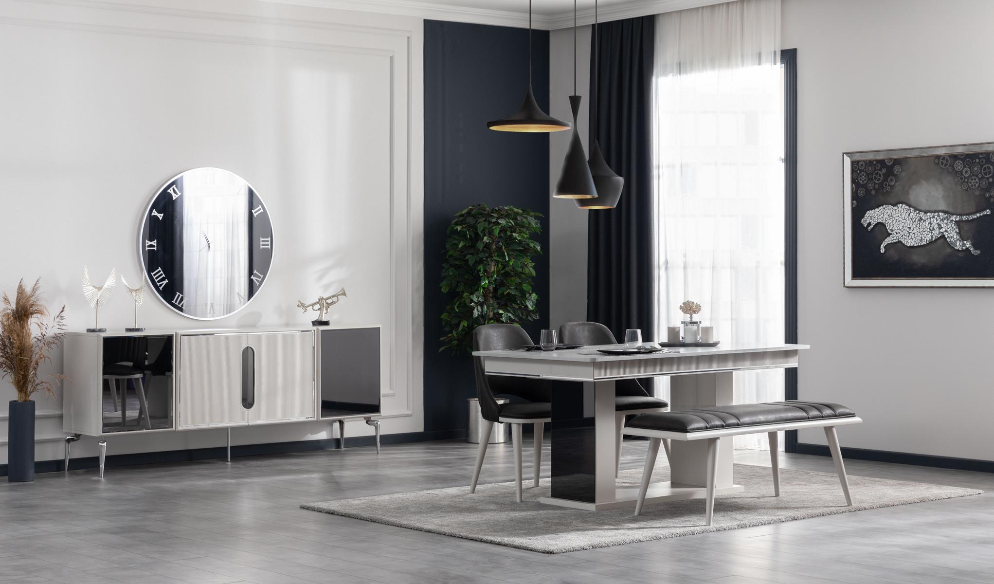 Esszimmer Set Tisch 4x Stühle Bank Möbel 6tlg weiß Gruppe Einrichtung