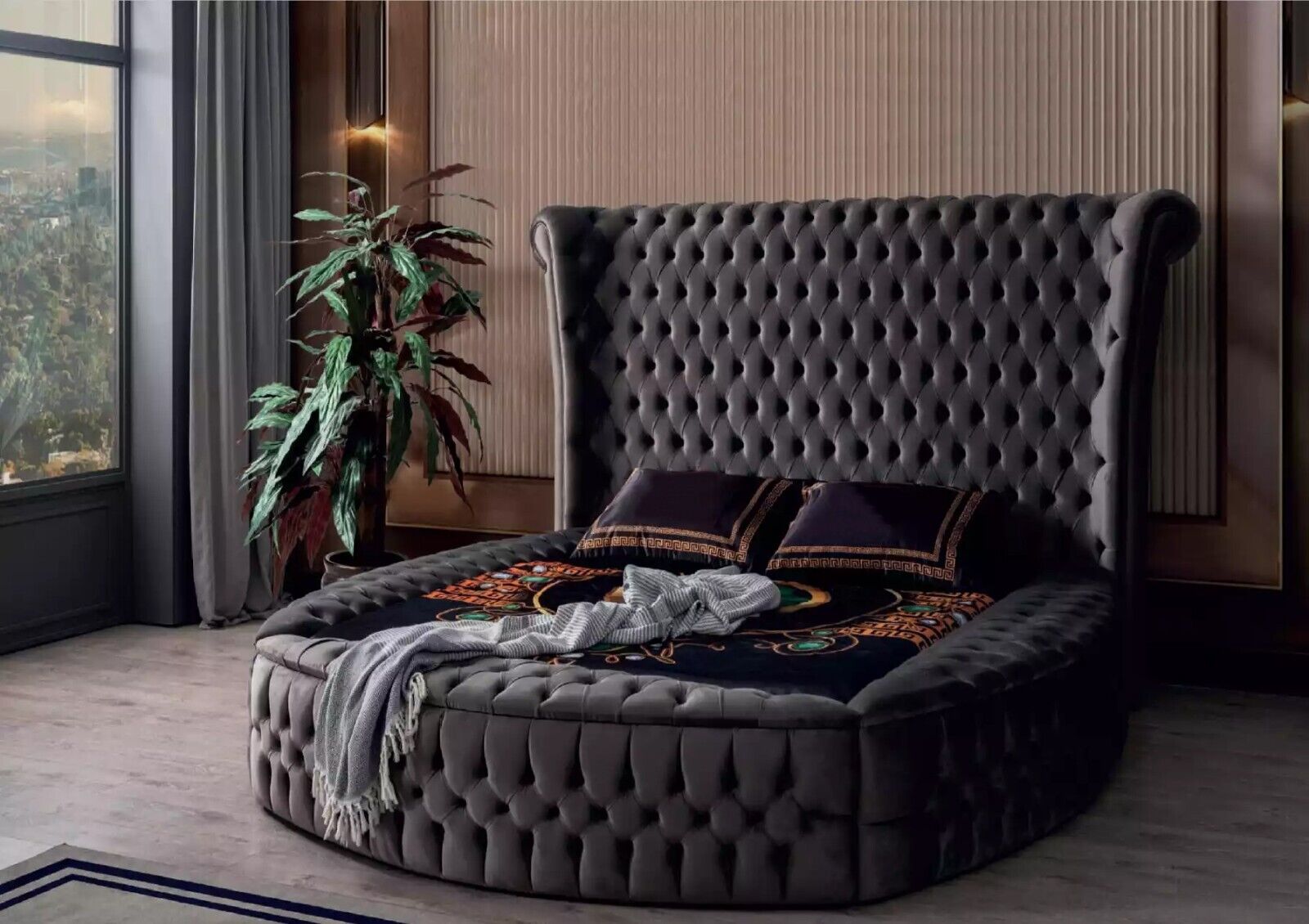 Bett Chesterfield Polsterbett Luxus Schlafzimmer Design Betten Textil Samt Neu