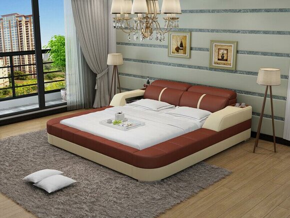 Luxus Lederbett USB Design Polsterbetten Doppel Modernes Ehe140/160/180 LB8823