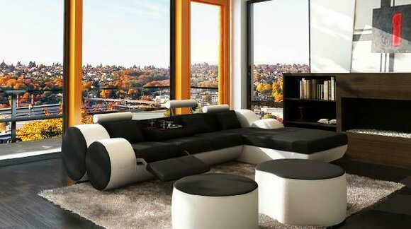 DESIGNER LEDER ECKSOFA WOHNLANDSCHAFT LEDERCOUCH + USB GARNITUR ECKCOUCH MADRID
