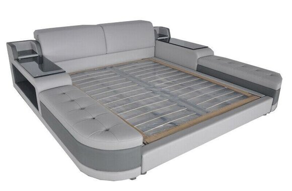 Design Luxus Bett+USB Polster Hotel Moderne Betten Leder 140/160/180/200 LB8820