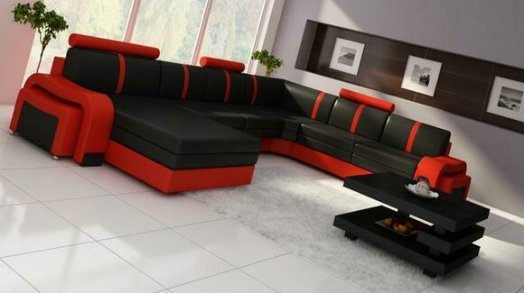 Ecksofa Eckcouch NEU Wohnlandschaft Sofa Polster Ledersofa mit USB Ledergarnitur