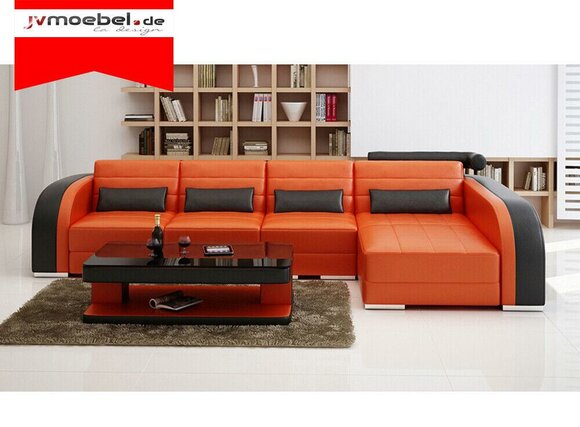 Big Sofa mit USB Wohnlandschaft Polster Eck Leder Sofa Garnitur Couchen Orange