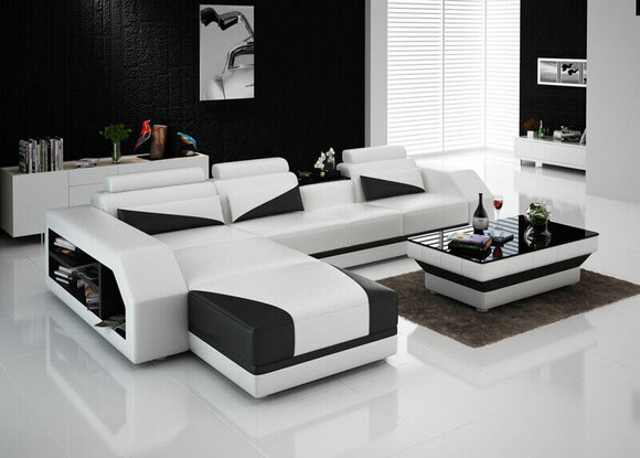 Ledersofa mit USB,Wohnlandschaft Ecksofa Eck Garnitur Design Modern Sofa G8018B