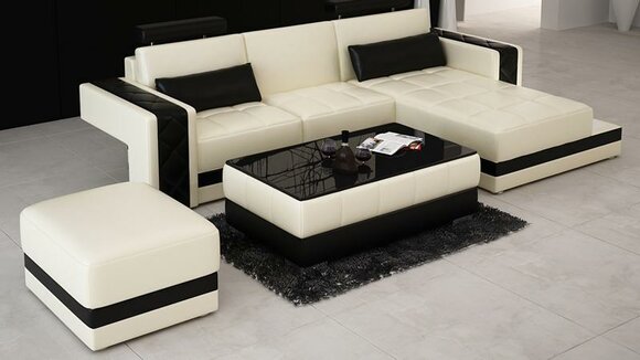 Ledersofa mit USB Wohnlandschaft Ecksofa Eck Garnitur Design Moderne Sofa L6010D