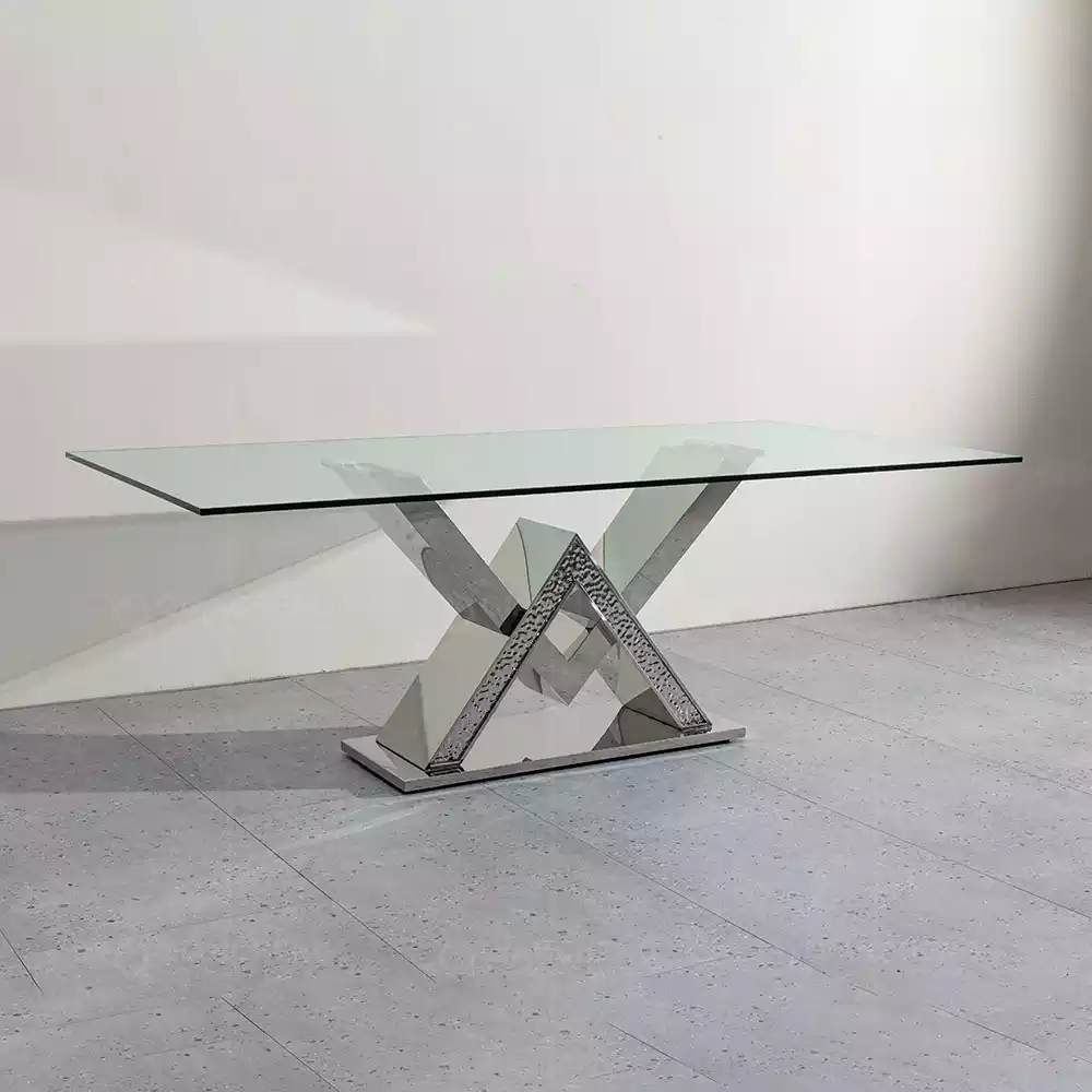 Luxus Esstisch Säulentisch Silber Esstische Esszimmer Tisch Glastisch