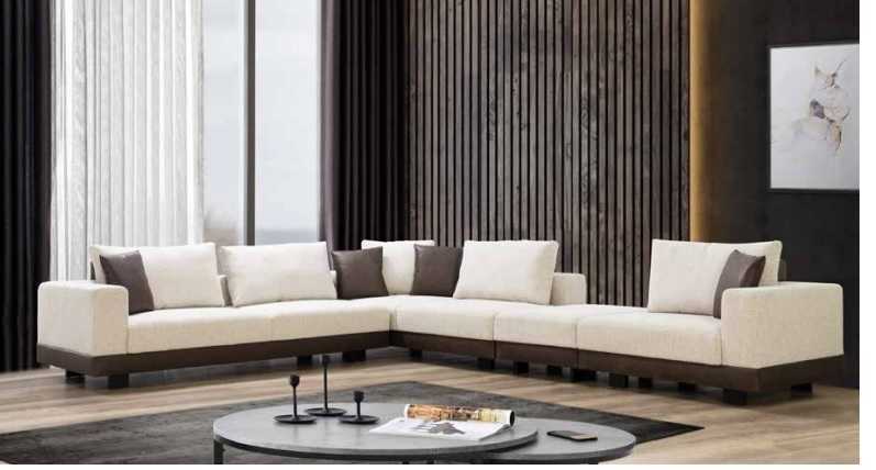 Wohnzimmer Ecksofa Luxus L-Form Couch Textil Möbel Holzgestell Stilvoll